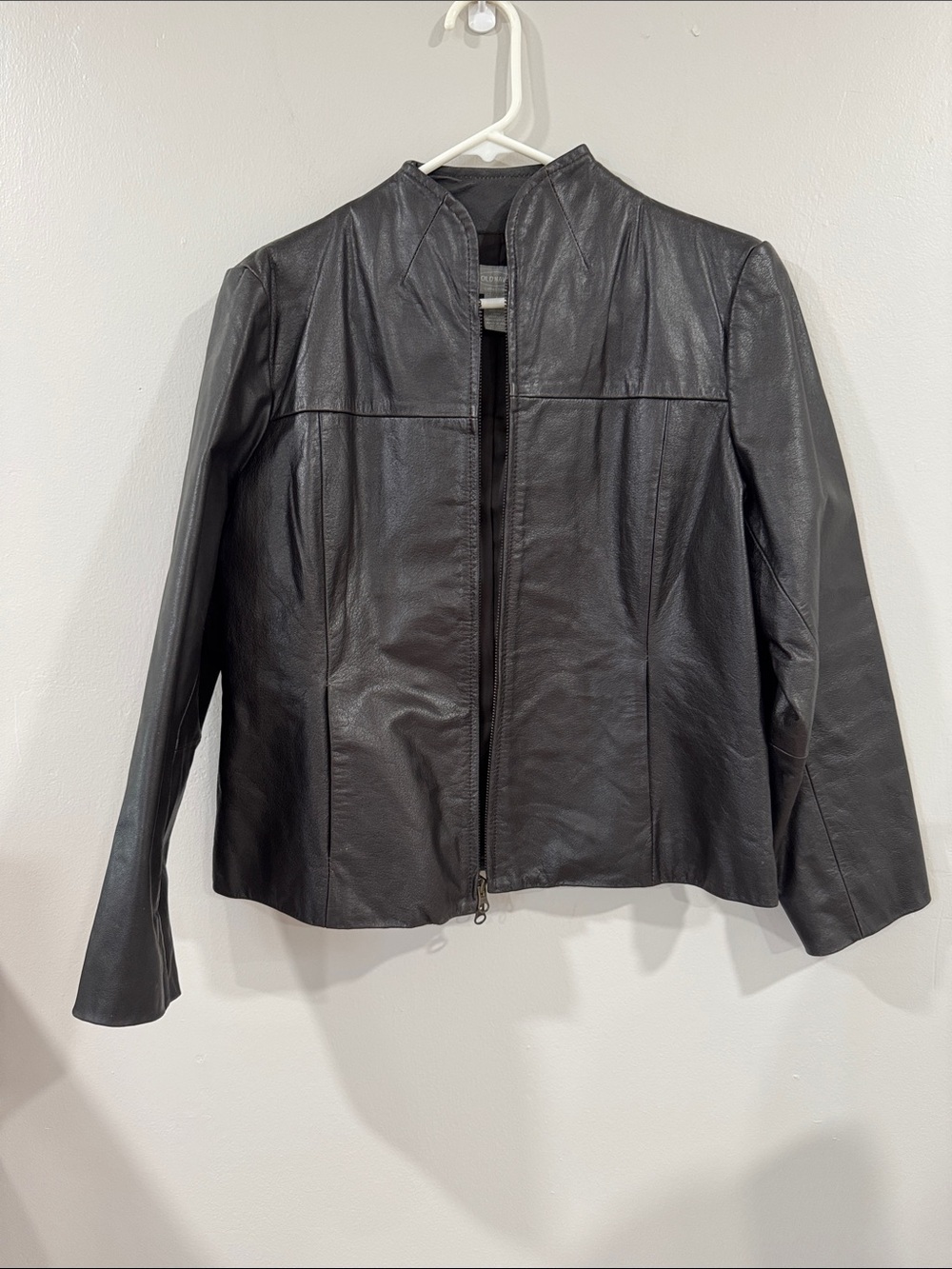 Vintage Old Navy women’s Brown Leather Zip-Front tailored Jacket